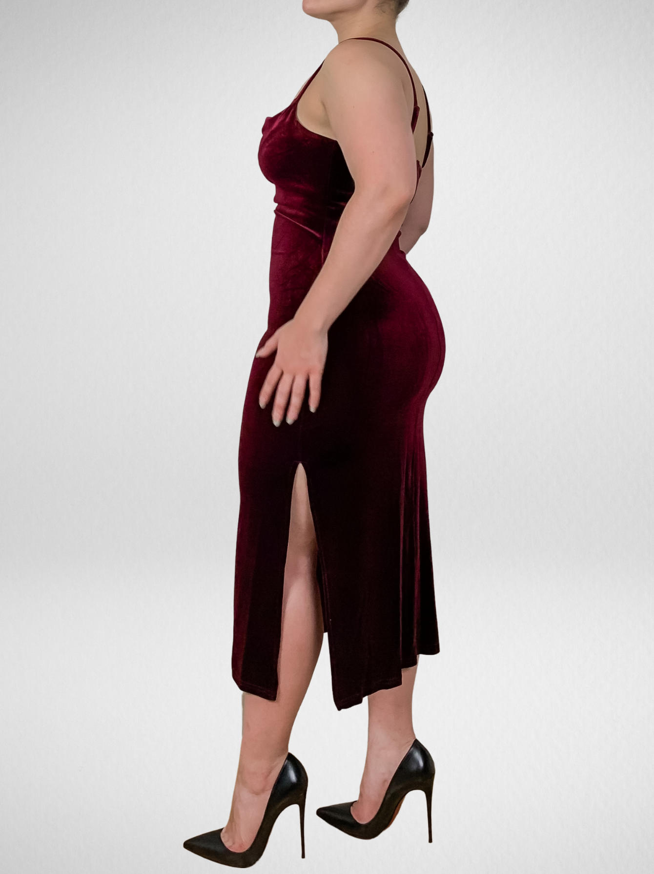 Classy Lady Wine Velvet Midi Dress