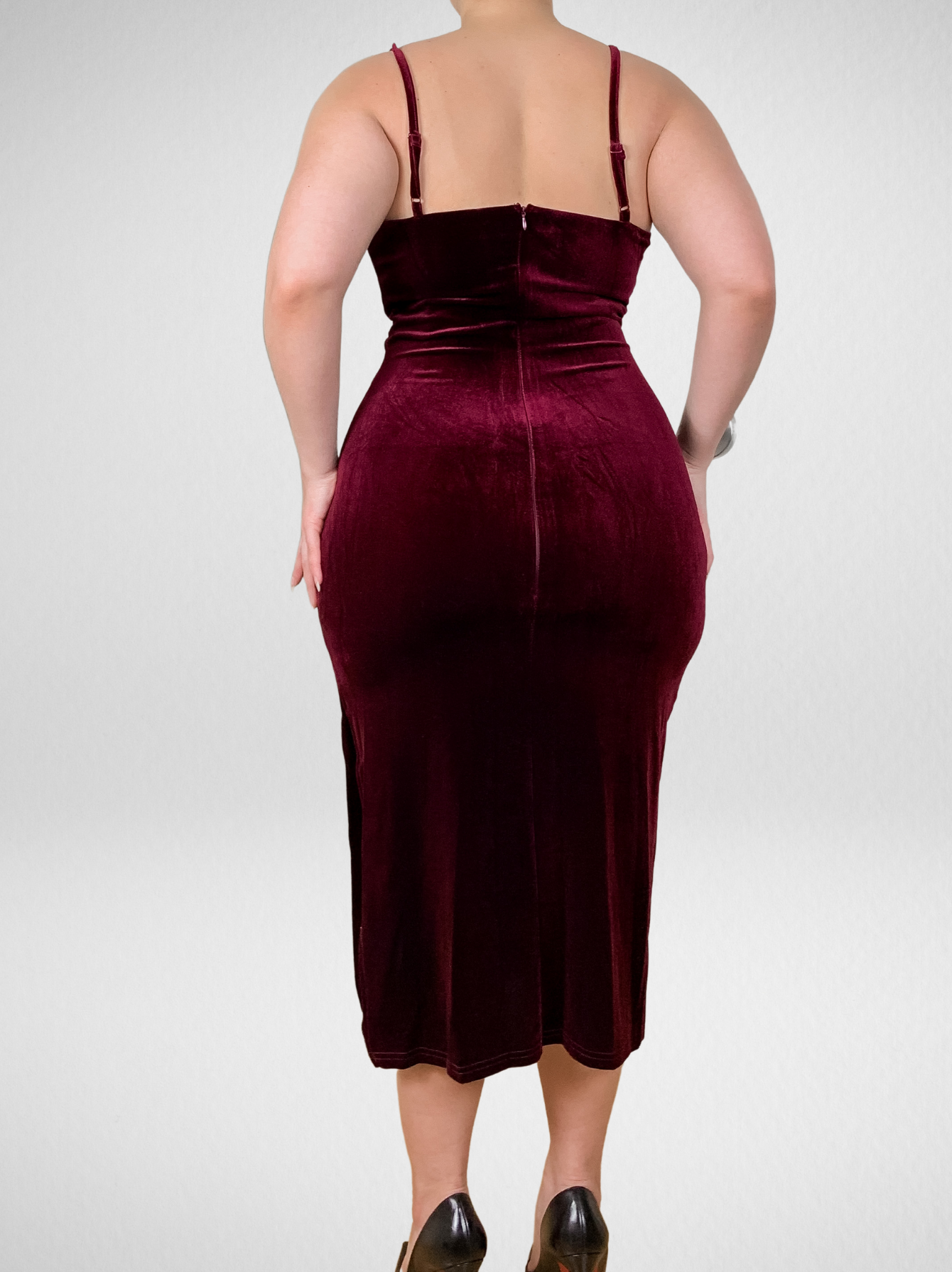 Classy Lady Wine Velvet Midi Dress