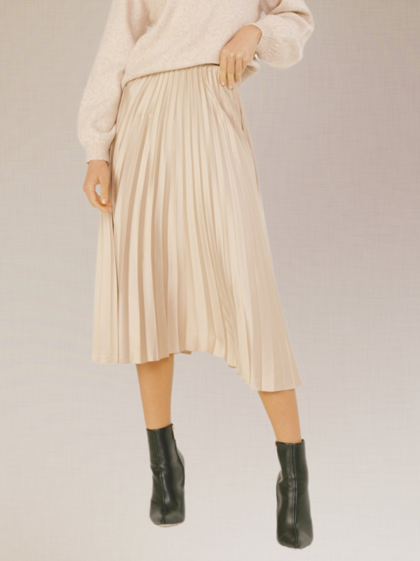 Pleated Please Champagne Satin Midi Skirt