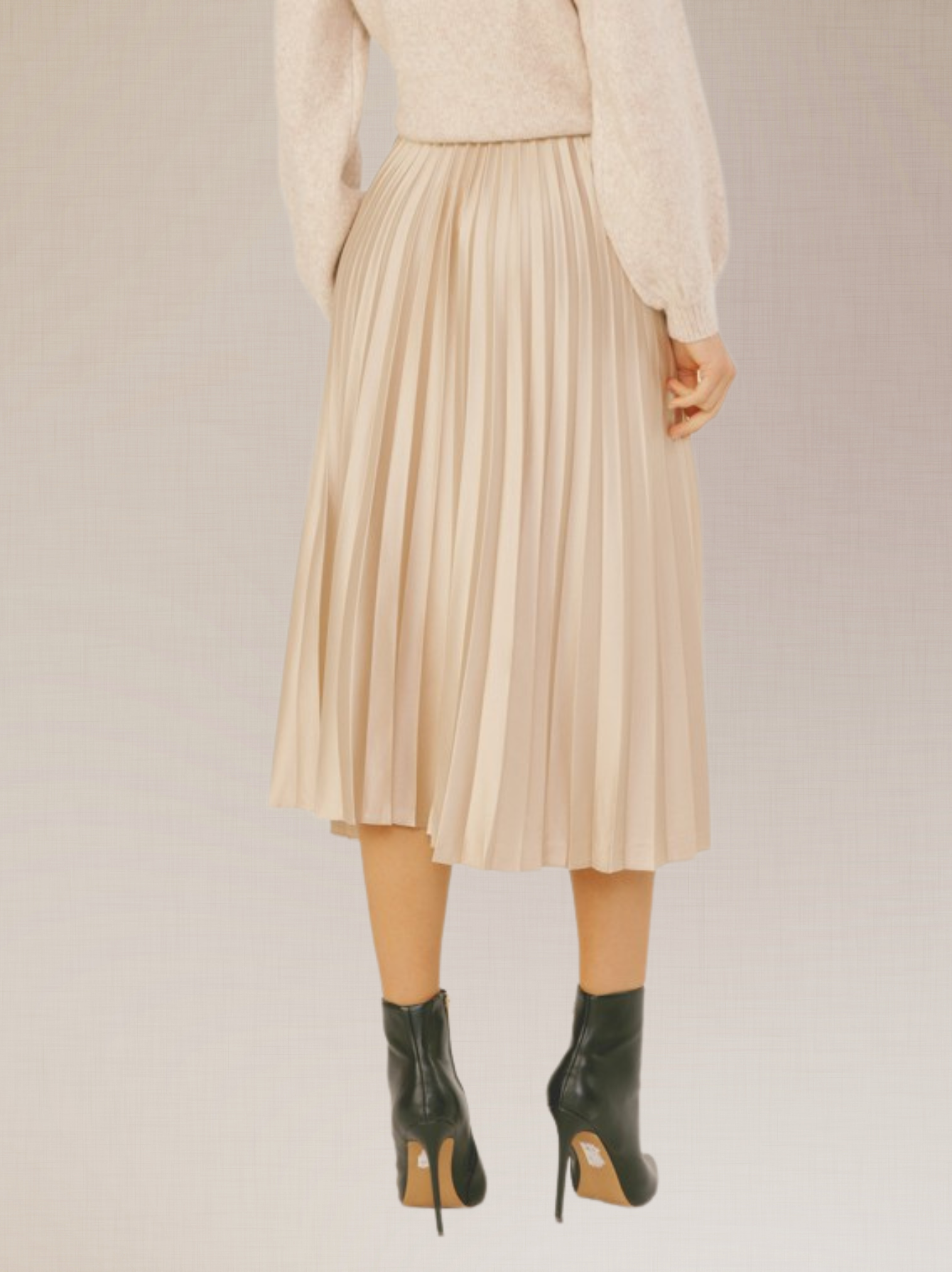 Pleated Please Champagne Satin Midi Skirt