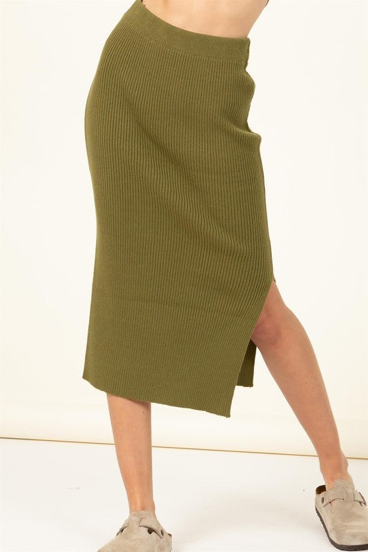 Va Va Voom High-Waist Ribbed Midi Skirt