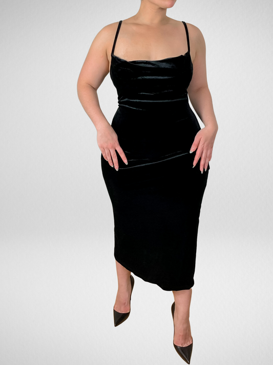 Classy Lady Black Velvet Midi Dress